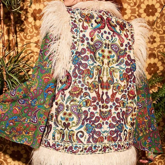 Hippie Shake Kozmic Blues Embroidered Vest with Faux Fur - Picture 9 of 10